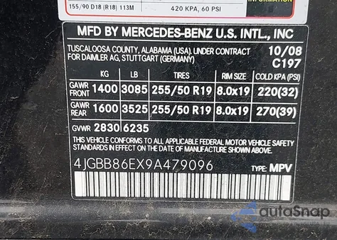 2009 Mercedes-Benz Ml 350 4Matic from USA, damaged, VIN 4JGBB86EX9A479096